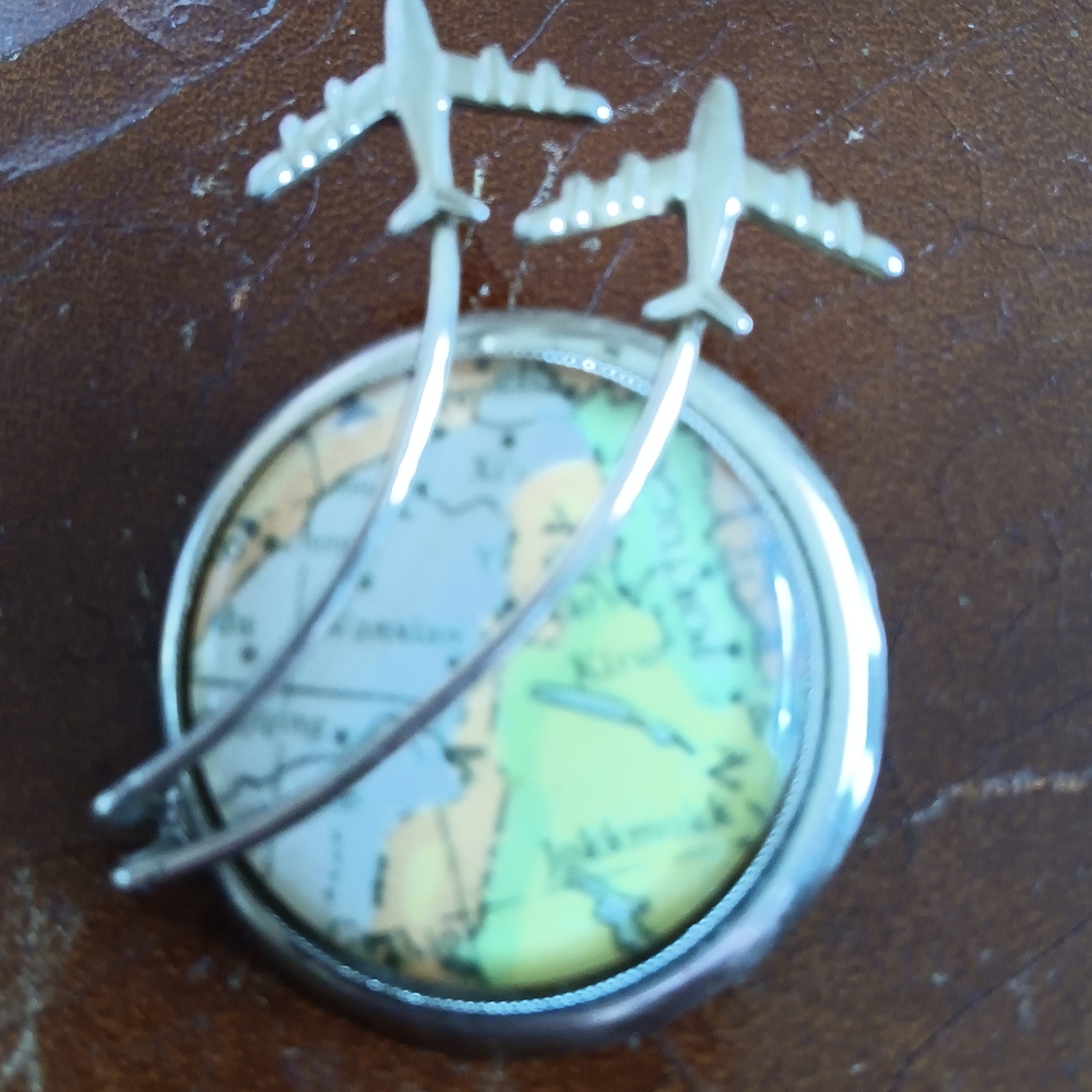 Vintage Goldtone Airplane Globe Brooch